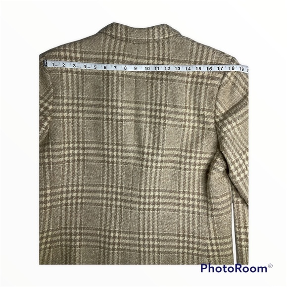 Vintage Pendleton Fuzzy Wool Tan/Cream Houndstooth Plaid Blazer size 14 - Picture 7 of 9